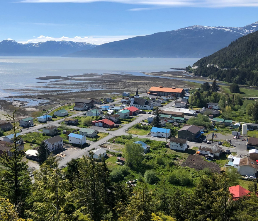 An aerial image of an indigenous community